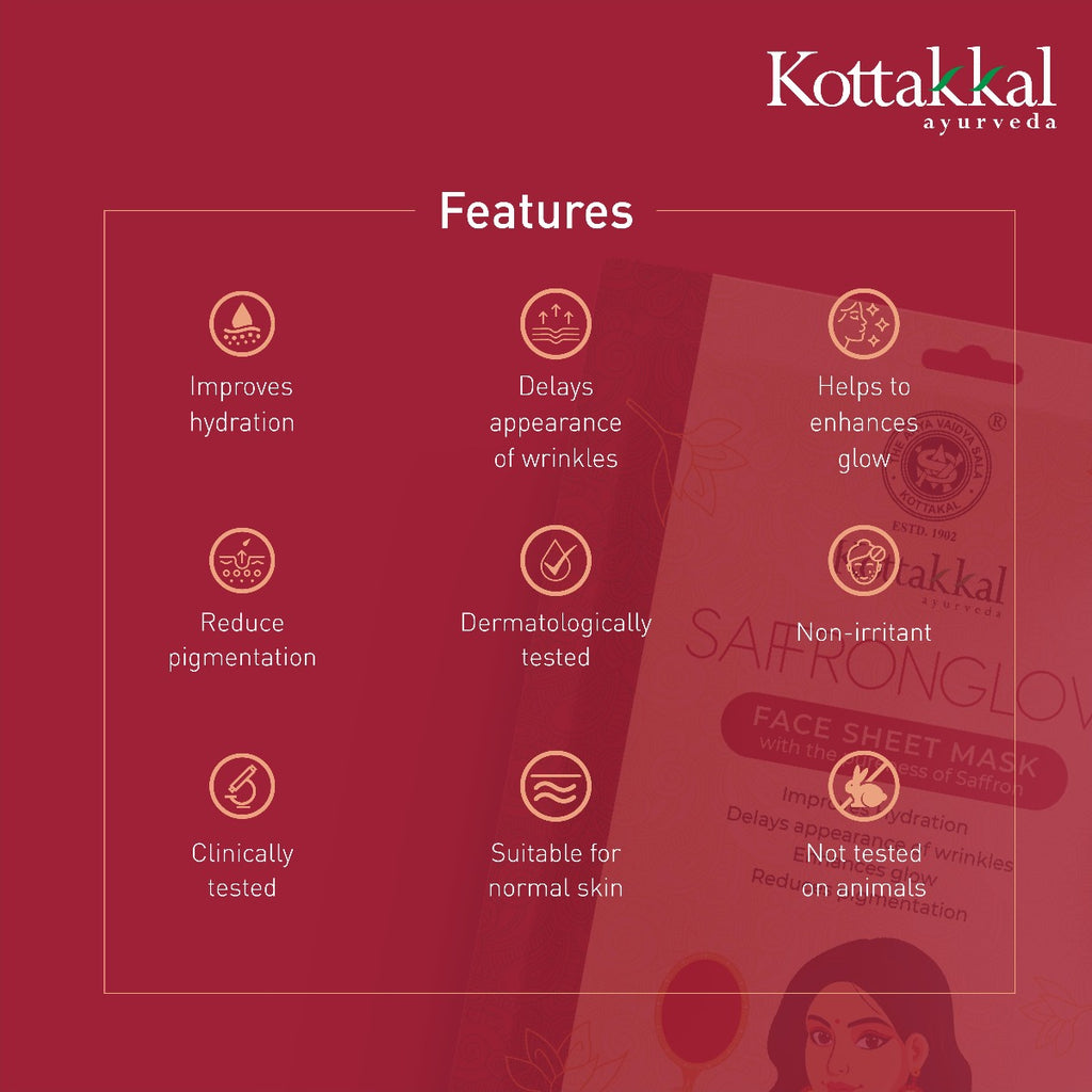 Saffronglow-Face Sheet Mask | Kottakkal Ayurveda (Pack of 1 Sheet)