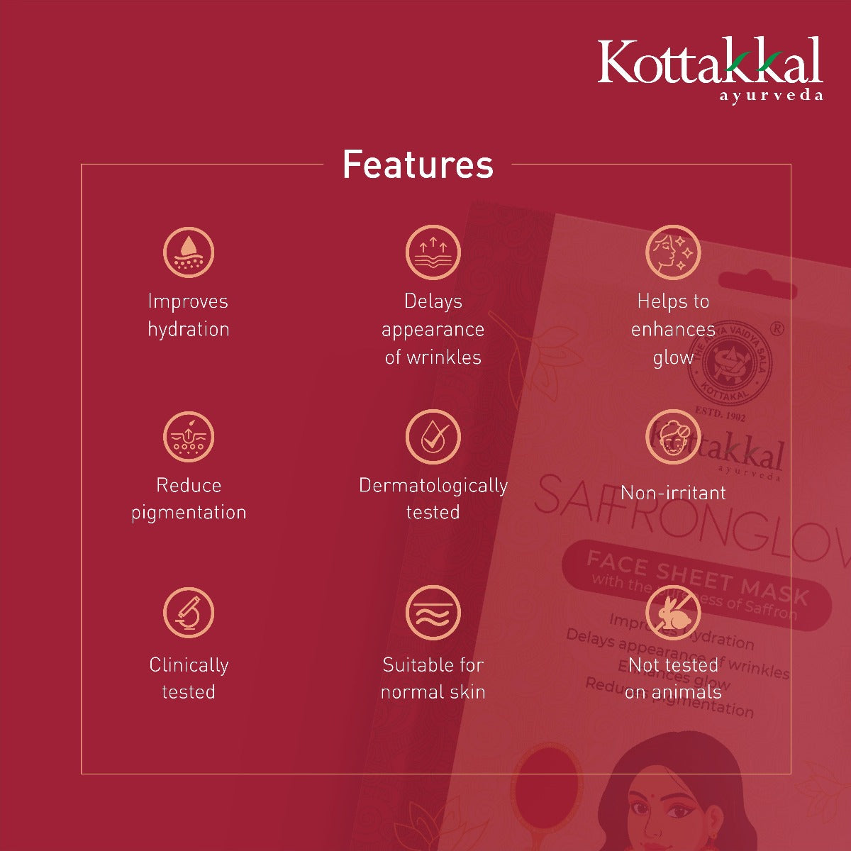 Saffronglow-Face Sheet Mask | Kottakkal Ayurveda (Pack of 1 Sheet)