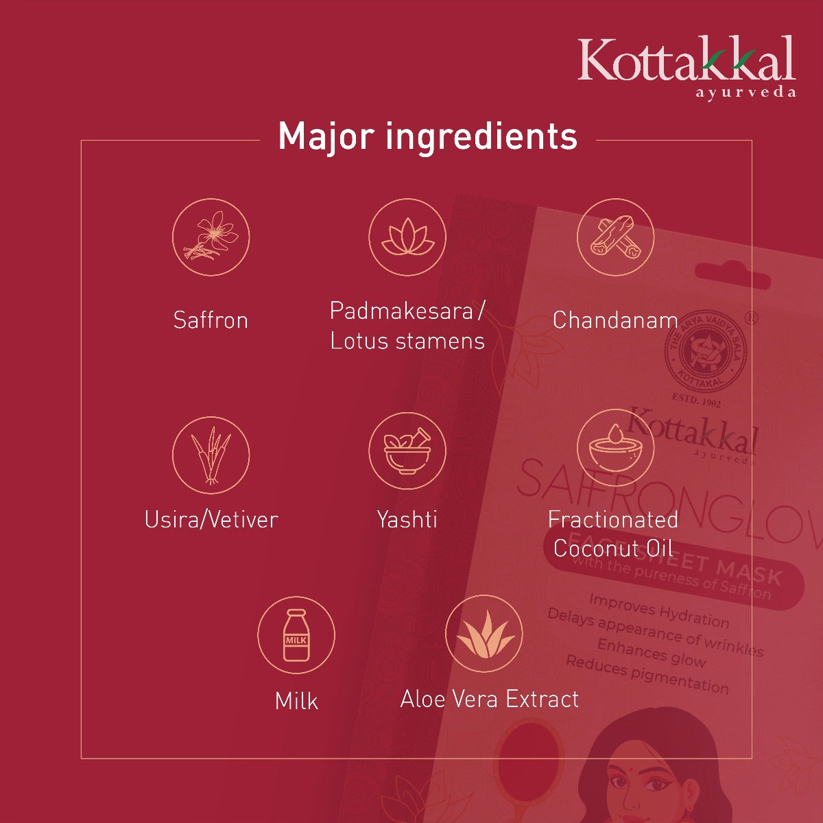 Saffronglow-Face Sheet Mask | Kottakkal Ayurveda (Pack of 1 Sheet)
