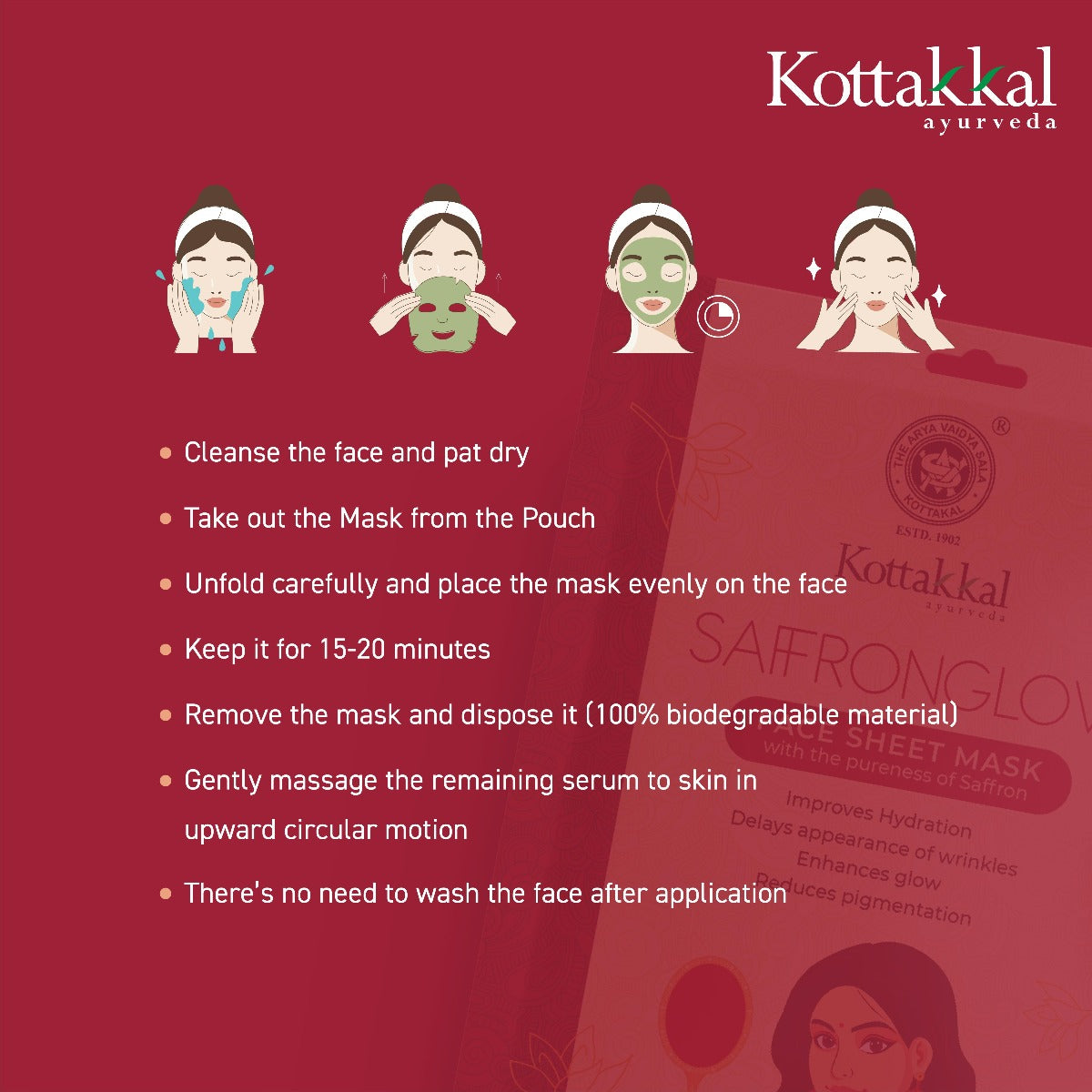 Saffronglow-Face Sheet Mask | Kottakkal Ayurveda (Pack of 1 Sheet)